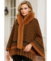 Poncho Feminino Inverno com Gola de Pelo Luxuosa | Lolita